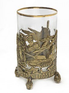 Подстаканник Кольчугино "В память о победе" в наборе литье на ножках художественное