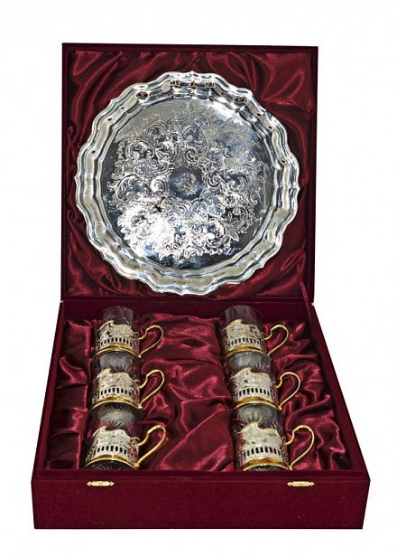 Набор подарочный "Кольчугинские Зори" мельхиор частично позолоченный