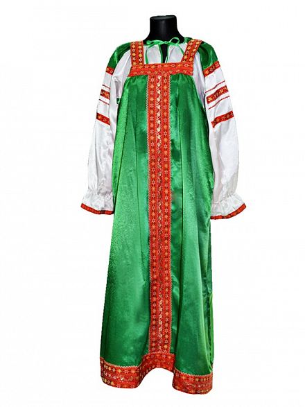 Костюм фольклор женский атлас L, зеленый (сарафан, блуза)